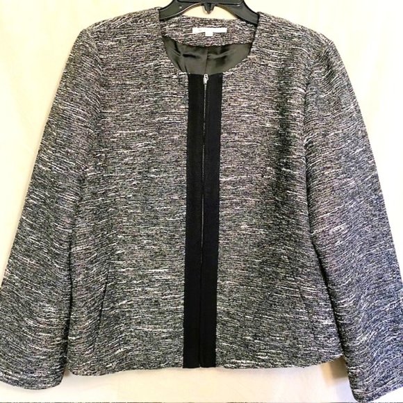 Gap Ladies Jacket size L Black Gray with White Lined Zipper closure 2 pockets - Picture 1 of 13